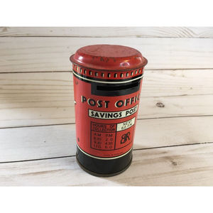 VINTAGE POST OFFICE SAVINGS Tin Can Bank Tin Money Coins